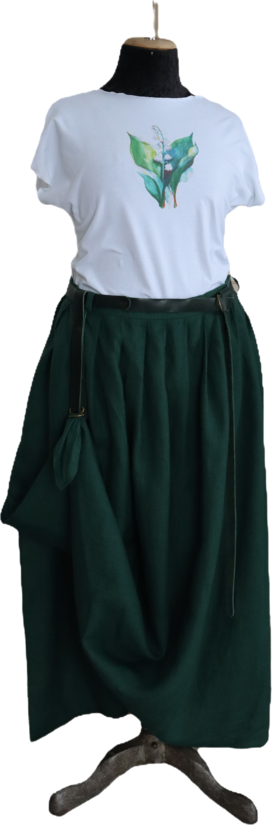 Zaļi lina svārki ar jostu