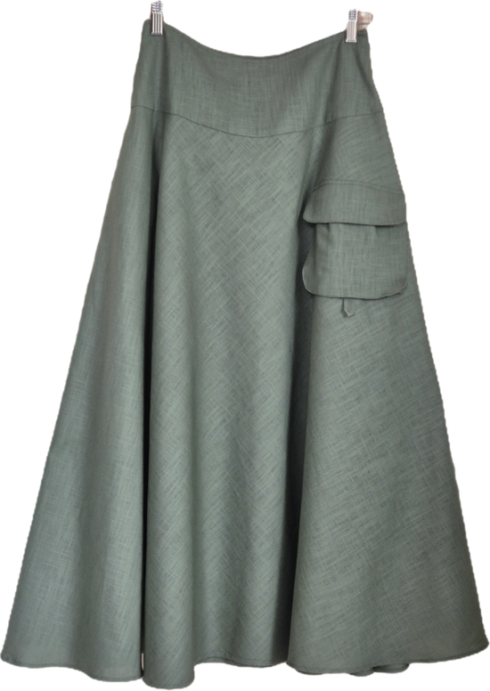 Pelēkzaļi svārki ar teili un kabatu