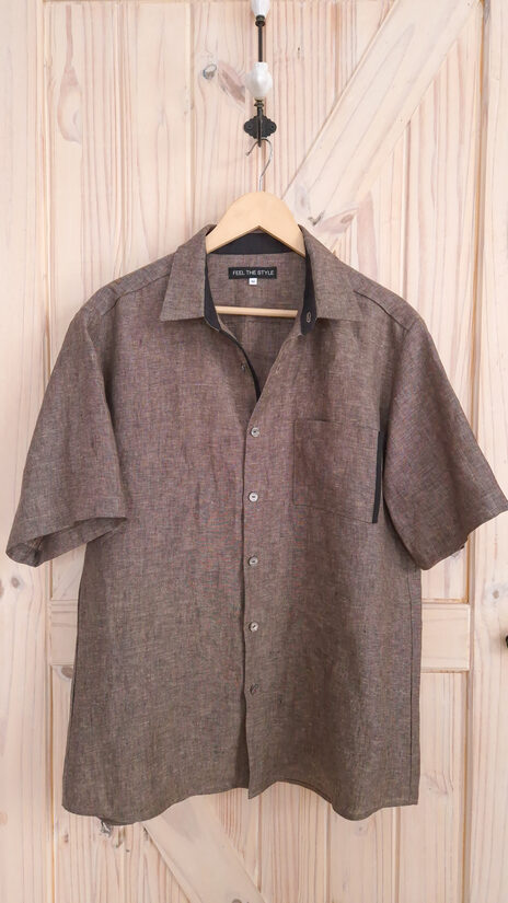 Vīrieš lina krekls melanža melns-smilšu