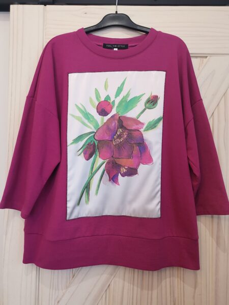 Ciklamenu krāsas džemperis ar sniegarozi nr. 2